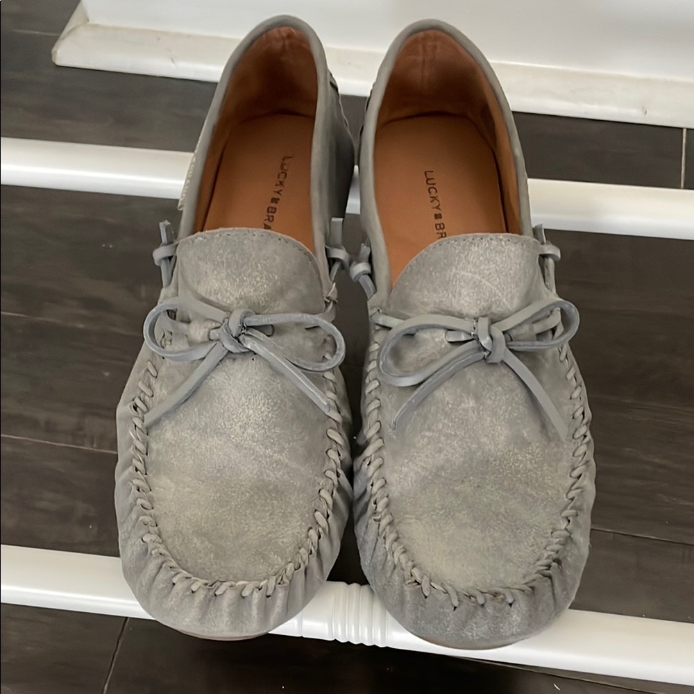 Lucky Brand Gray & Beige Moccasins with Bow Laces - 2 pair bundle